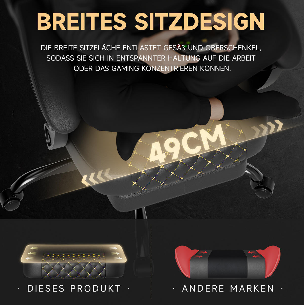 GAMINGSTUHL ergonomisch verstellbar Leder Black - Schwarz, Kunststoff (63/120.5/58.5cm) - Meubliv