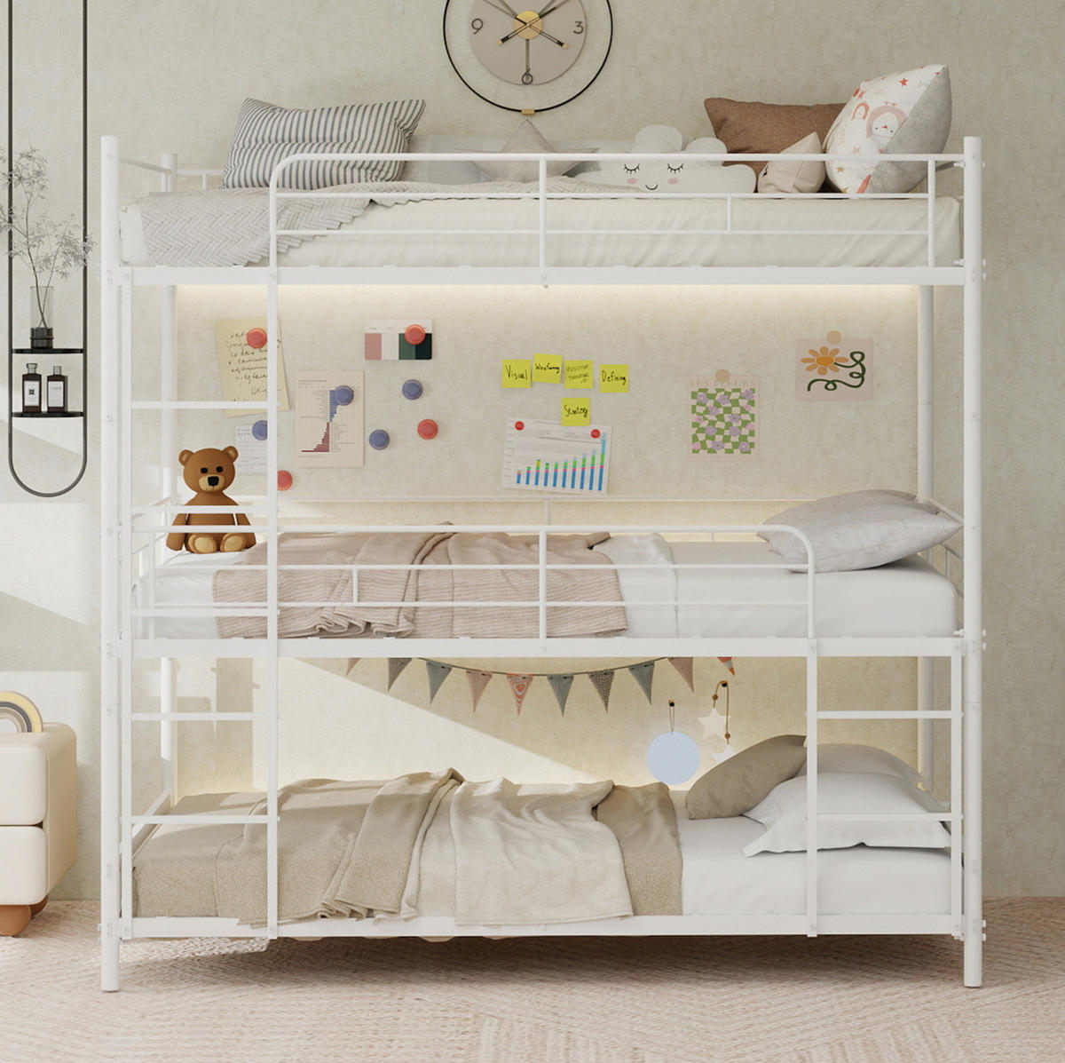 ETAGENBETT für 3 Personen aus Metall Weiß - Weiß, Holzwerkstoff (90/190cm) - Beauniv