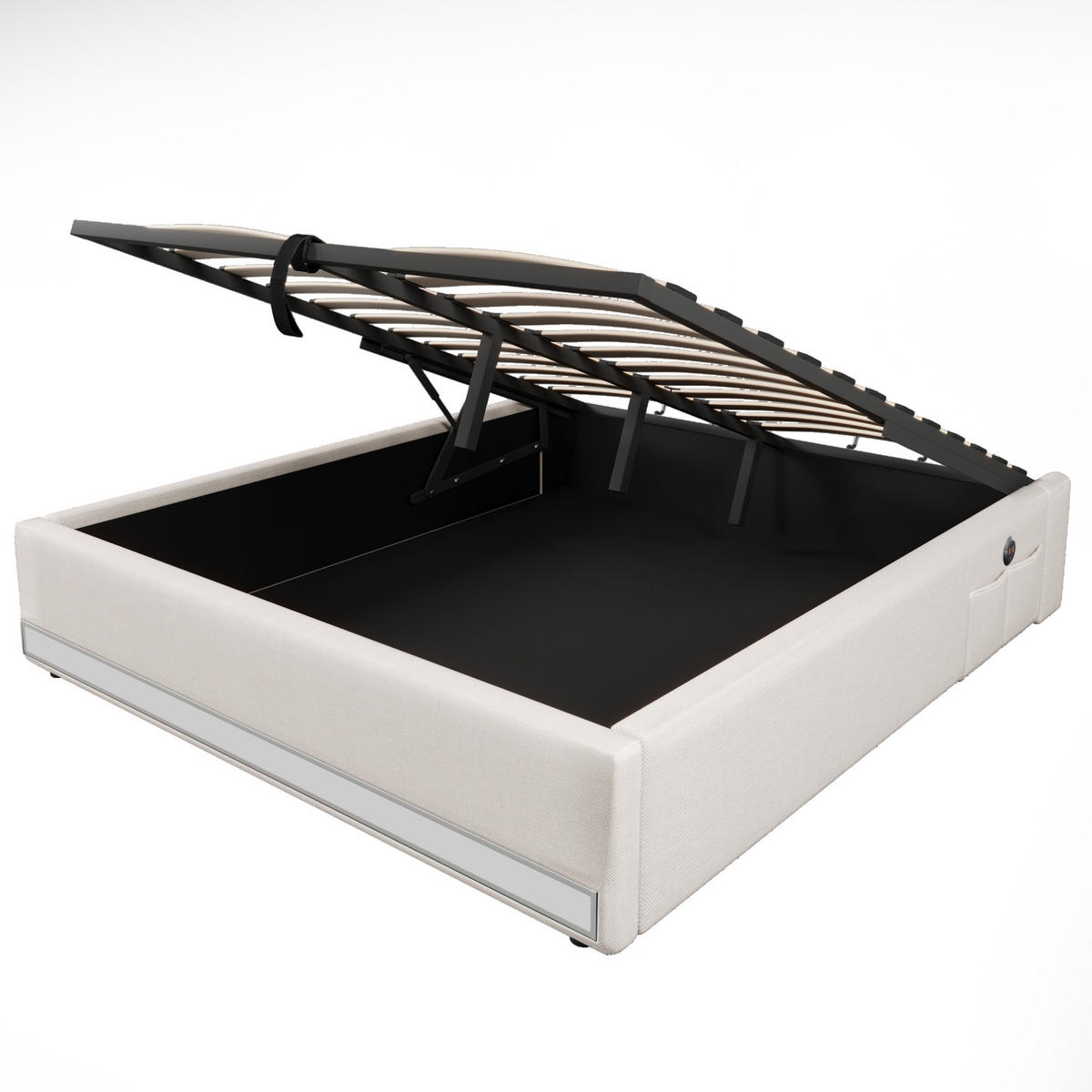 POLSTERBETT mit LED, USB und Stauraum 140x200 cm Leinen Beige - Beige, Metall (140/200cm) - Meubliv