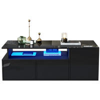 COUCHTISCH 100/50/35 cm in Schwarz mit LED-Beleuchtung und 2 Schubladen - Schwarz, Holzwerkstoff (100/50/35cm) - Flora Grace