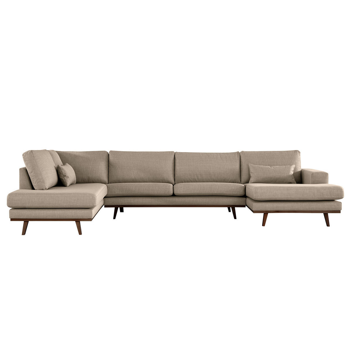 WOHNLANDSCHAFT mit Longchair - Taupe/Buchefarben, Textil (371/81/219cm) - home24