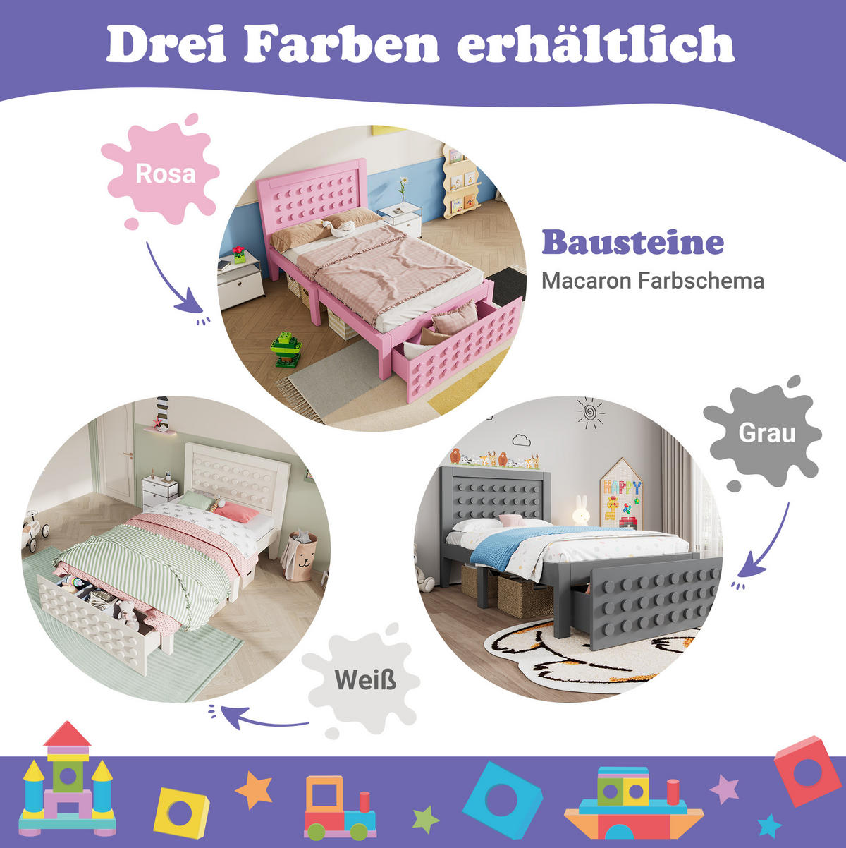 KINDERBETT 90/200 cm Rosa aus Holz mit Schublade und Lattenrost - Rosa, Holz (90/200cm) - Flora Grace