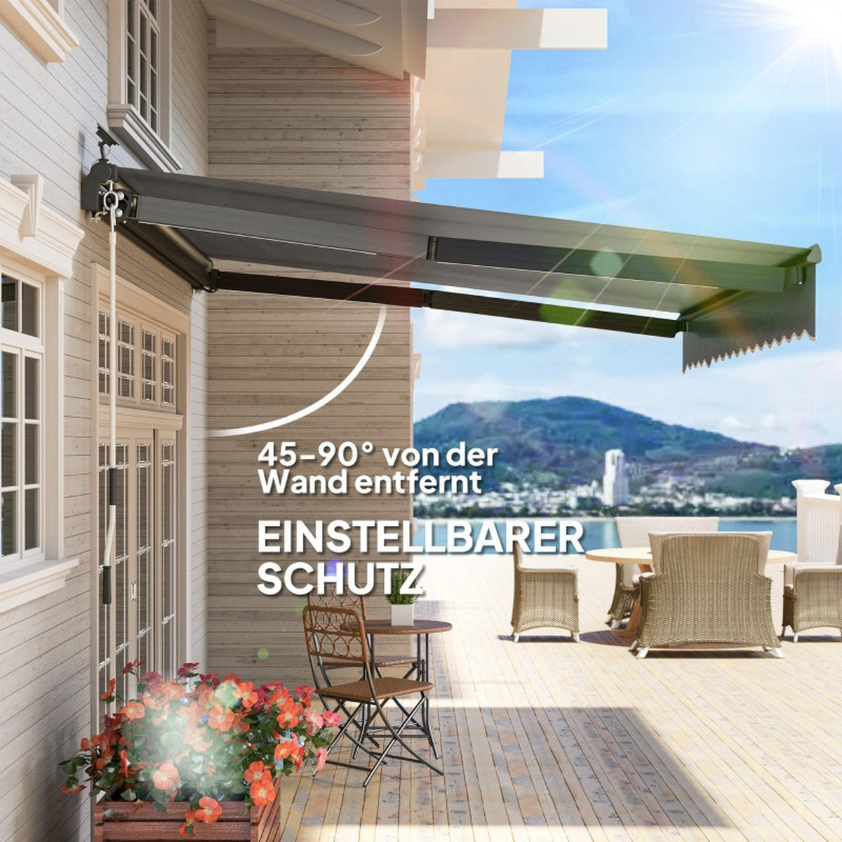 MARKISE 400 cm Handkurbel UV grau - Grau, Metall (395/150/300cm) - Fortuna Lai