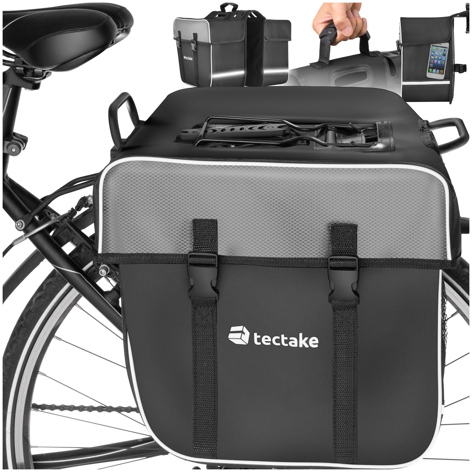 FAHRRADTASCHE Georg, 34 x 17 x 30 cm,schwarz - Schwarz, Textil (17/30/34cm) - tectake
