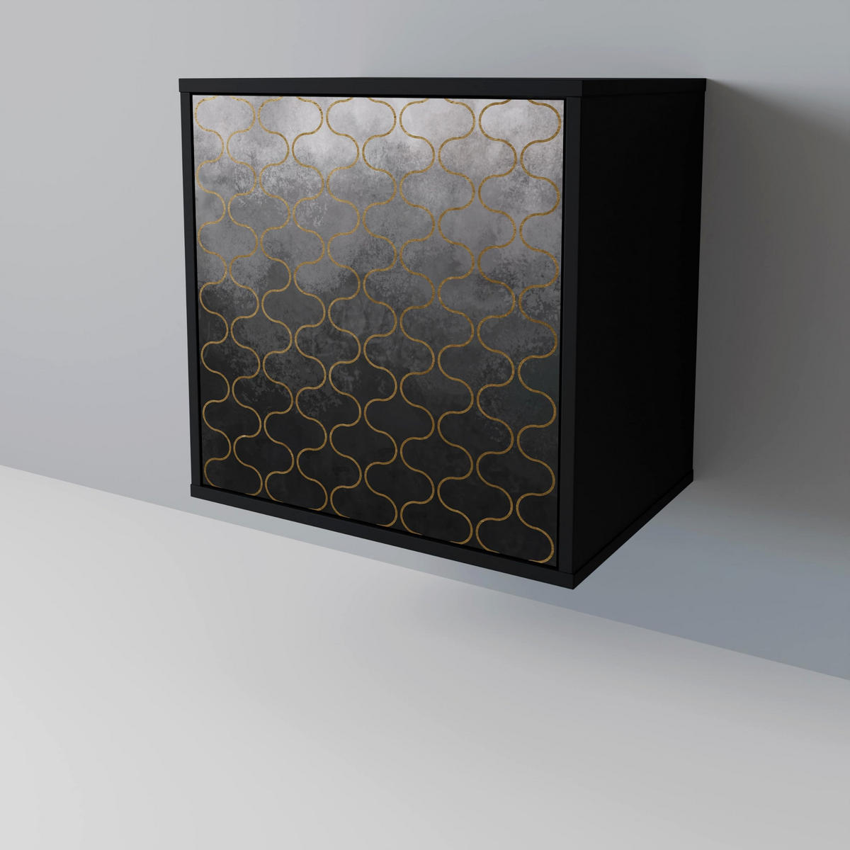 SIDEBOARD TESSELATED GRAYISH, Schwarz, 57,5x42x72,5 cm, Schwarze Metallfüße - Multicolor/Schwarz, Holzwerkstoff/Metall (57.5/72.5/42cm) - SpaceRebels