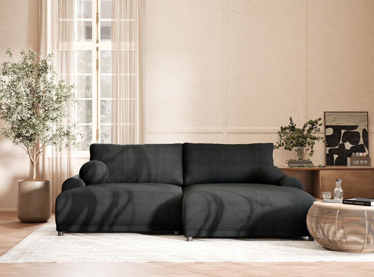 ECKSOFA MIT SCHLAFFUNKTION Tallin Anthrazit Samtstoff - Anthrazit/Schwarz, Holz/Holzwerkstoff (240/145cm) - Maison de Reve