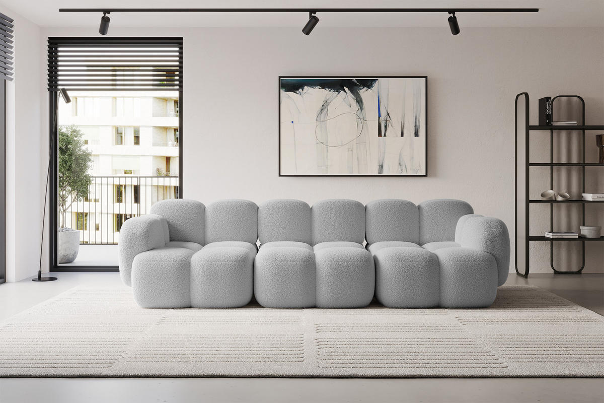 3-SITZER modulares Sofa Miko-S2 300x118x75 cm Hellgrau Bouclé - Edelstahlfarben/Schwarz, Holzwerkstoff/Kunststoff (300/75/118cm) - ALTDECOR