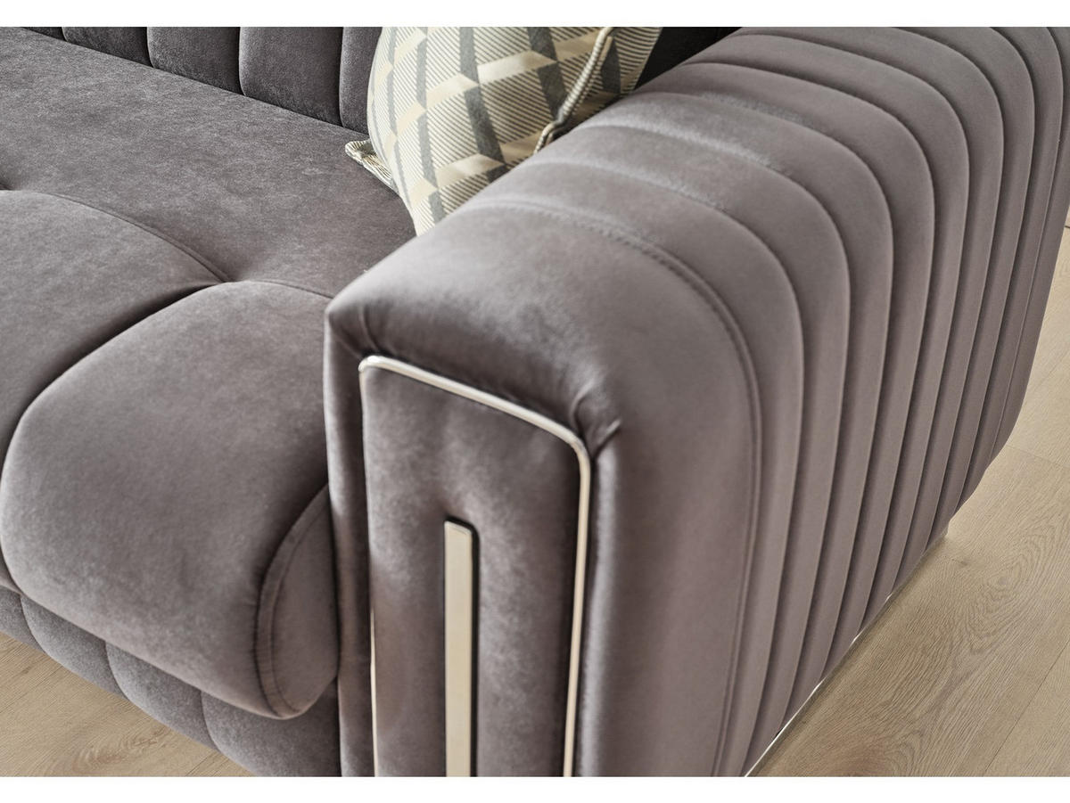 SITZGARNITUR Kochi, Grau Stellvariante 3+3+1 - Grau, Holzwerkstoff/Metall (243/85/95cm)