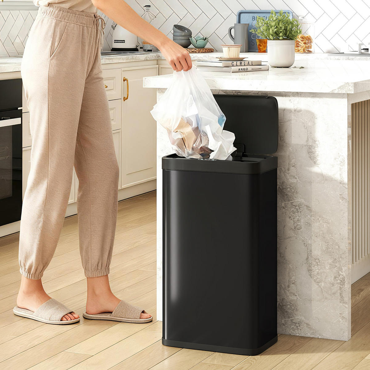 MÜLLEIMER 45L mit Infrarotsensor und Soft-Close Schwarz 38/25,5/67,5 cm - Schwarz, Metall (25.5/67.5/38cm) - Rolipo