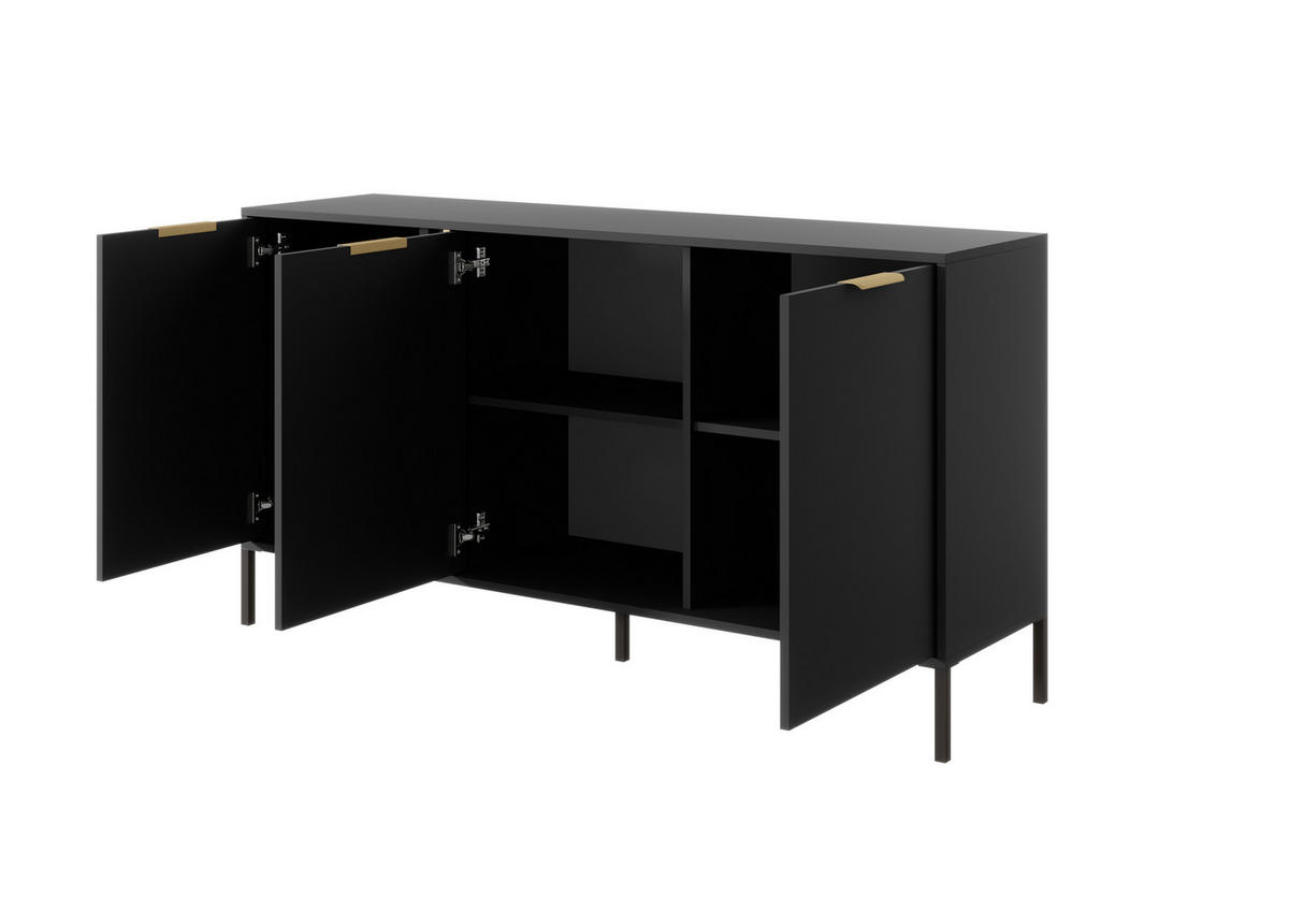KOMMODE Lars Antrazit, dreitürige Kommode - Anthrazit, Holzwerkstoff/Metall (153/81/40cm) - Bettso