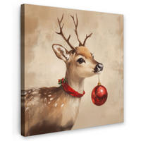 LEINWANDBILD Weihnachten - Hirsch - Geweih - Weihnachtskugel - Rentier 90x90 cm - Hellbraun, Textil (90/90cm) - MuchoWow
