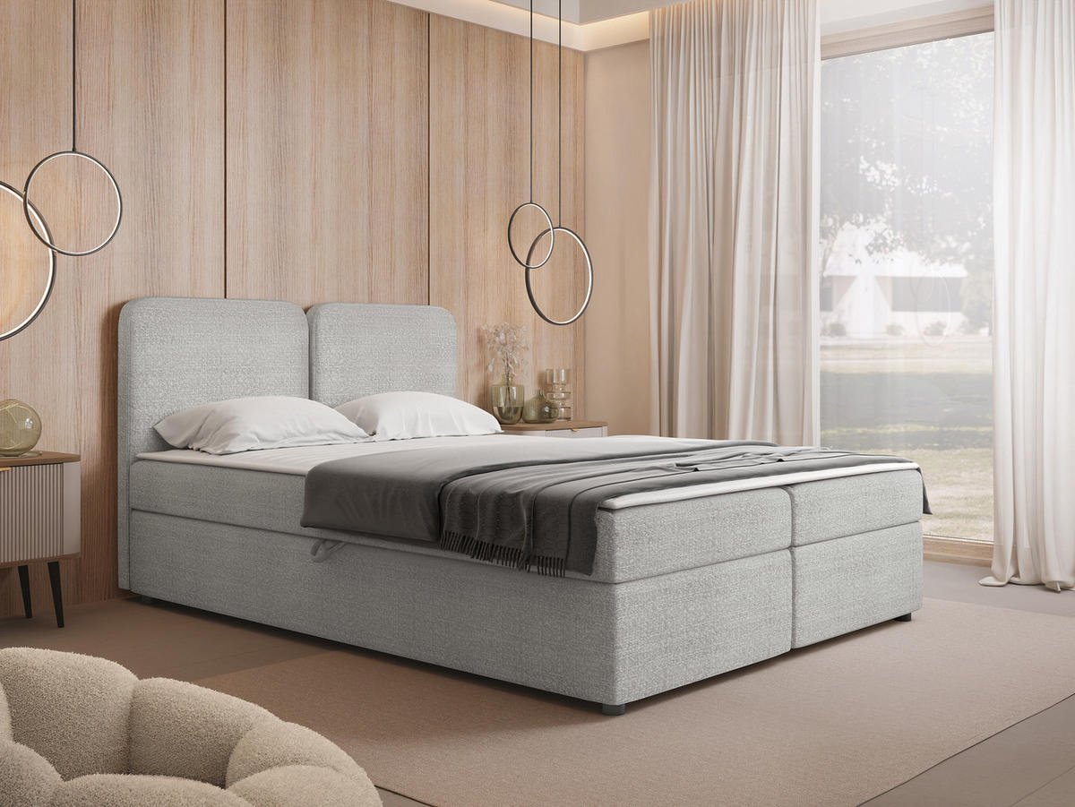 BOXBETT Boho - Hellgrau/Schwarz, Holz/Holzwerkstoff (180/200cm) - MIRJAN24