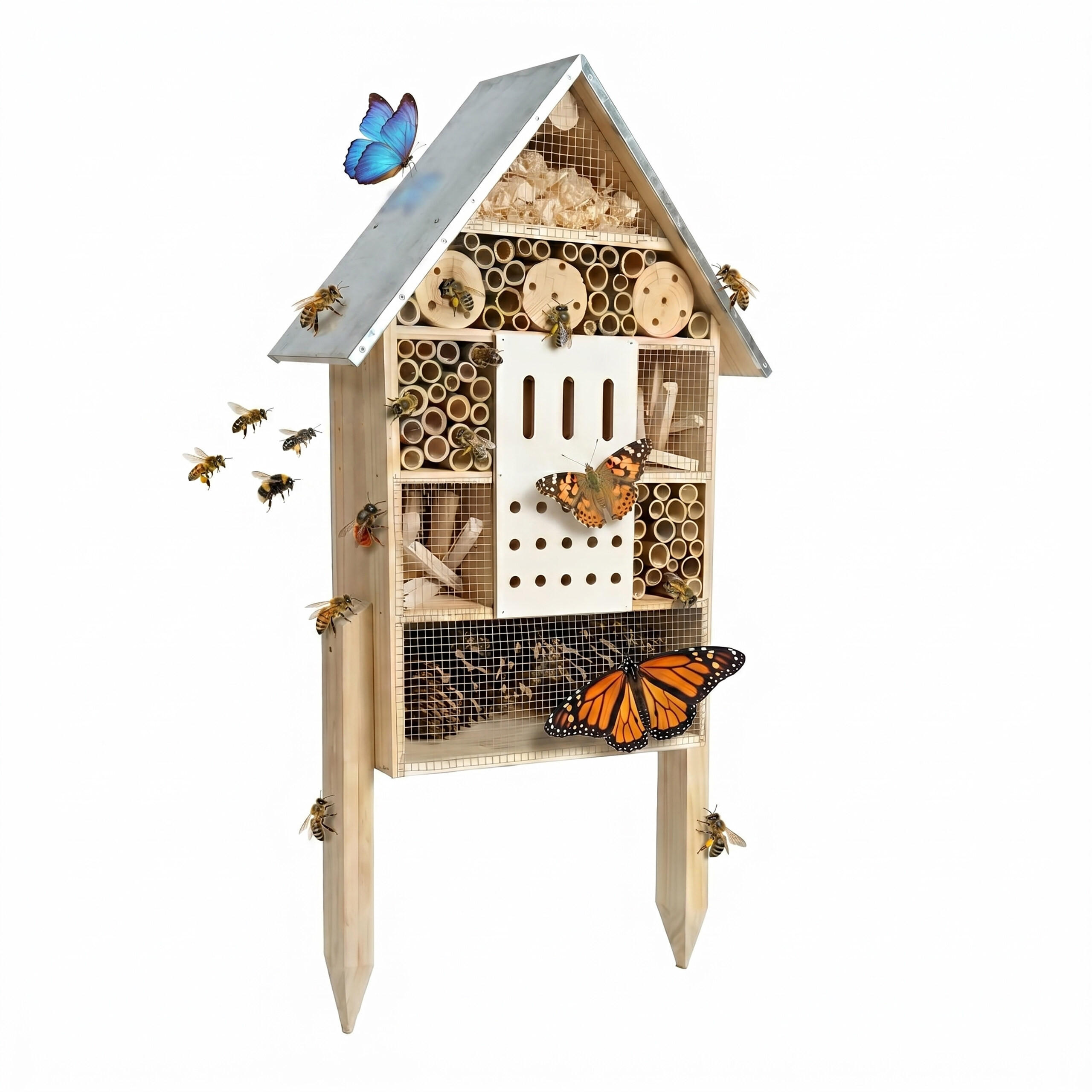 INSEKTENHOTEL - Hellbraun, Holz/Metall (38/77/10cm) - Relaxdays