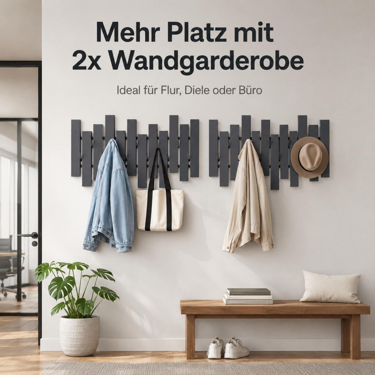WANDGADEROBE Schwarz Metall Modern 96713 Garderobe Wand mit Haken - Schwarz, Metall (72/40/6cm) - DanDiBo