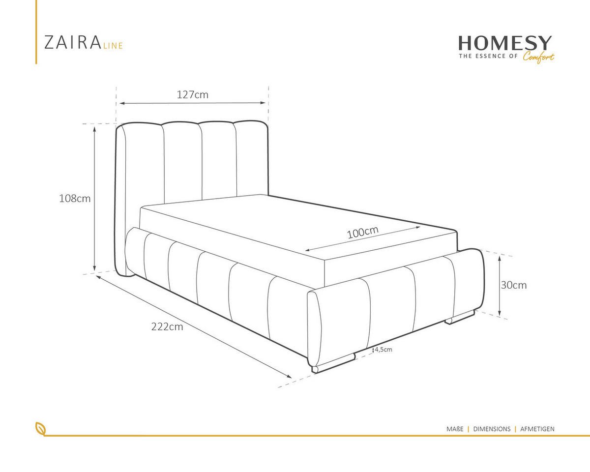 POLSTERBETT Zaira 100x200cm – Elegantes Polsterbett für modernen Wohnstil , ohne matratze, Graphitfarben - Graphitfarben, Holz (100/200cm) - Homesy