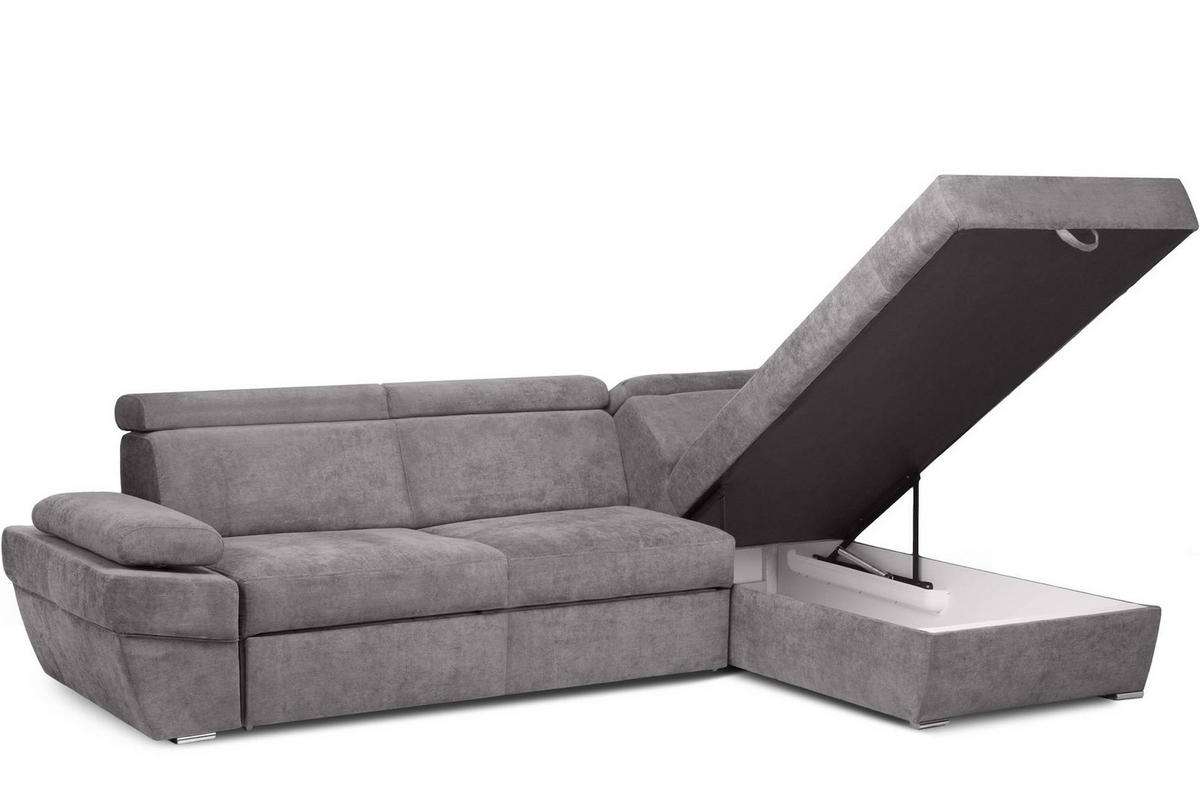 SCHLAFECKSOFA RATLO rechts 4/5-Sitzer mit Bettkasten, hellgrau - Silberfarben, Textil (270/190cm) - KONSIMO®