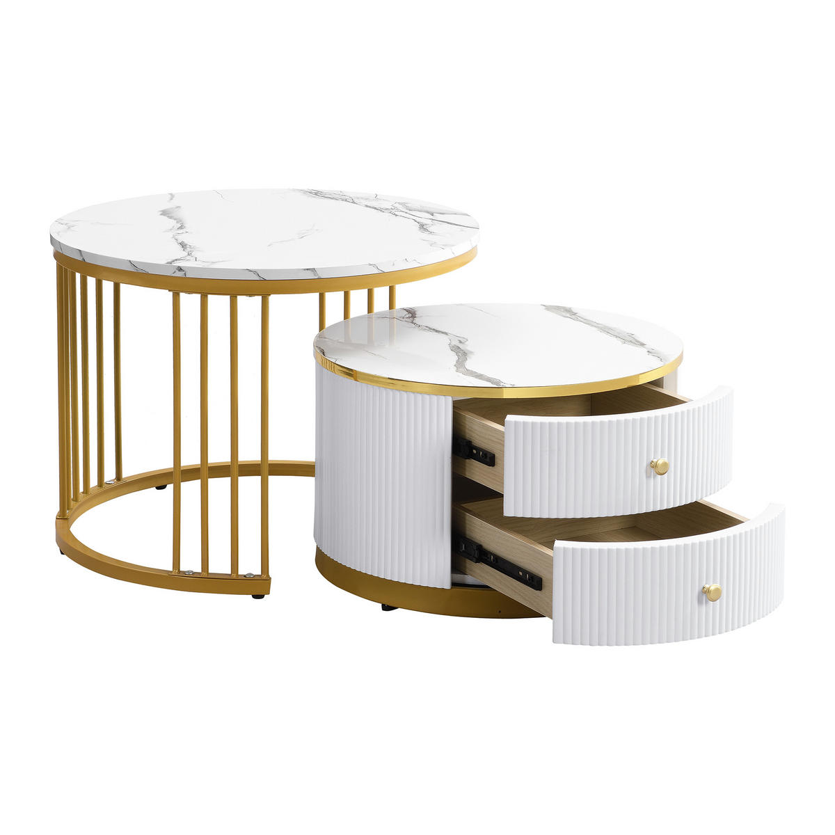 COUCHTISCH DE-160 Set 2-teilig Weiß mit Marmoroptik - Weiß, Holzwerkstoff (60/60/46cm) - ComfortXL