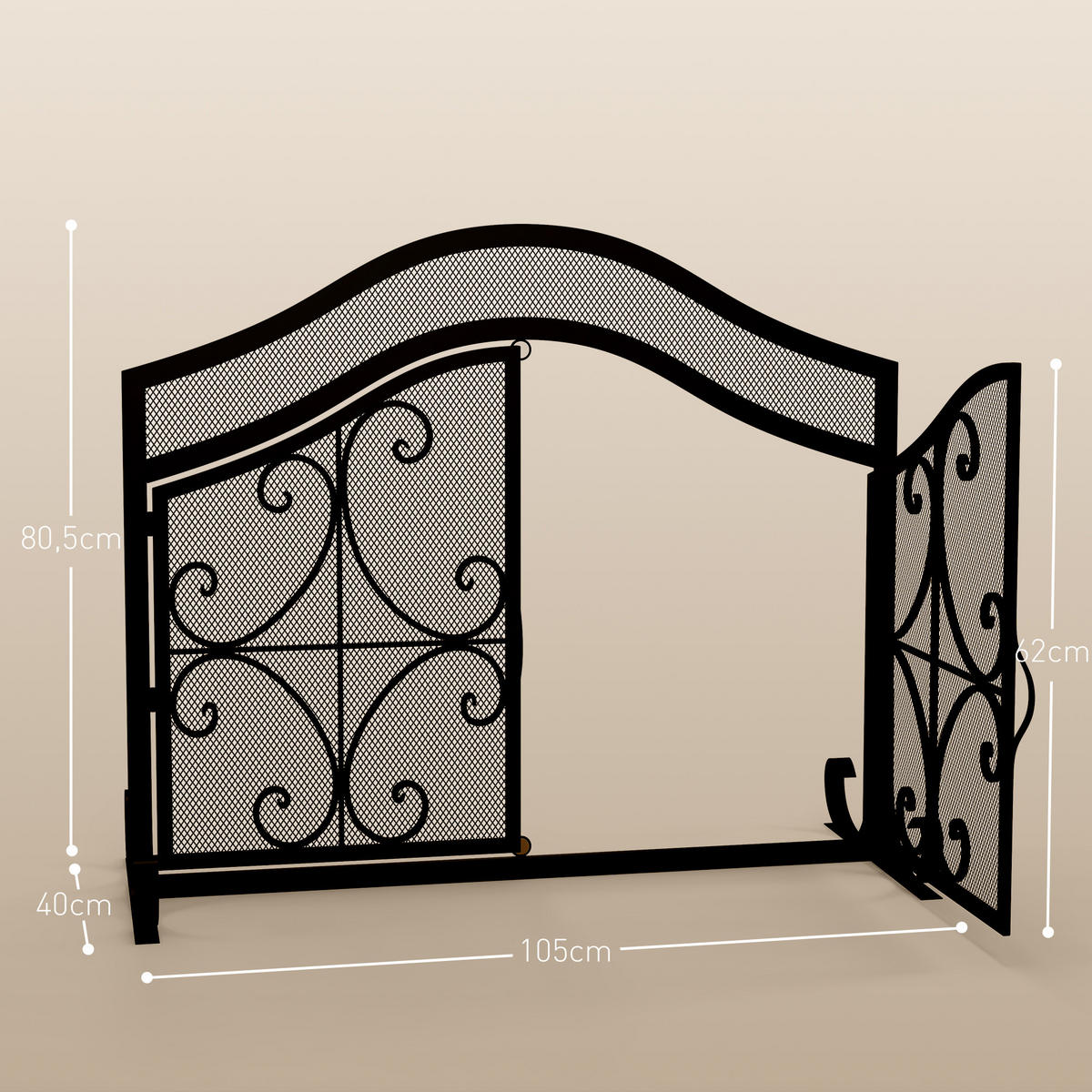 KAMINSCHUTZGITTER, Kamingitter mit magnetischen Türen, 105 x 80,5 cm, Schwarz - Schwarz, Metall (40/80.5/105cm) - HOMCOM