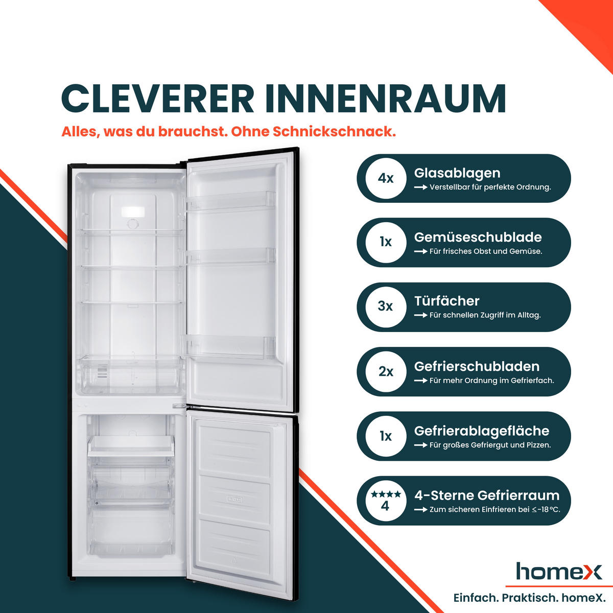 KÜHL-GEFRIER-KOMBINATION, No Frost, freistehend, groß - 253 Liter, EEK C, Kühlschrank mit Gefrierfach, schwarz - Schwarz, Glas/Kunststoff (54.5/181/61.6cm) - homeX