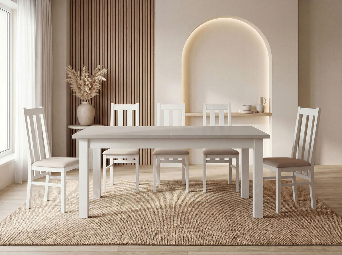 ESSTISCH Lindberg Weiß ausziehbar verlängerbar rechteckig, Kaschmir 150-190/90/77 cm - Kaschmir/Weiß, Holz/Holzwerkstoff (150/80/77cm) - WFL GROUP