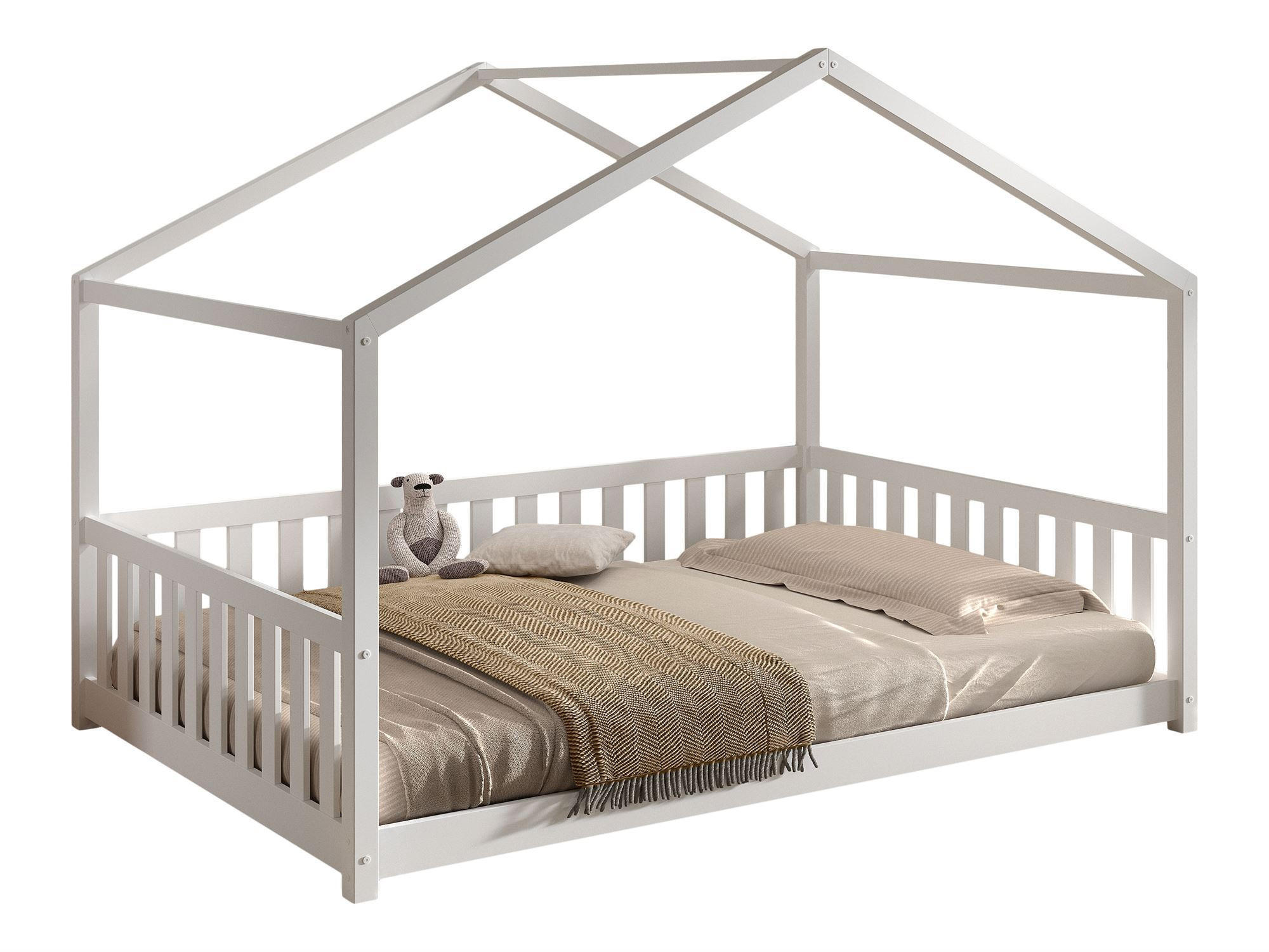 HAUSBETT Kapua 140x200 auch als Bodenbett Kiefer Massivholz Weiß - Weiß, Holz (140/200cm) - 58aufmkessel