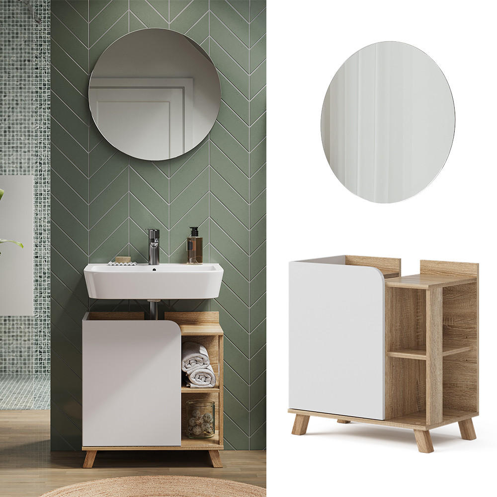 BADMÖBEL-SET Karen Sonoma/Weiß 2 Teile - Weiß/Sonoma Eiche, Holzwerkstoff (60/65/35cm) - Vicco