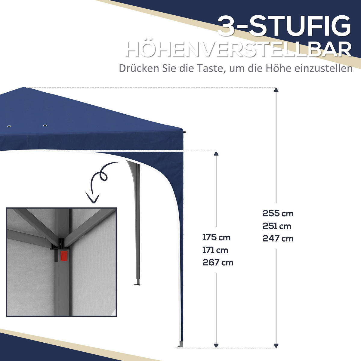 FALTPAVILLON, Weiß, Oxford-Polyester, Stahl - Blau, Metall (295/255/295cm) - Outsunny