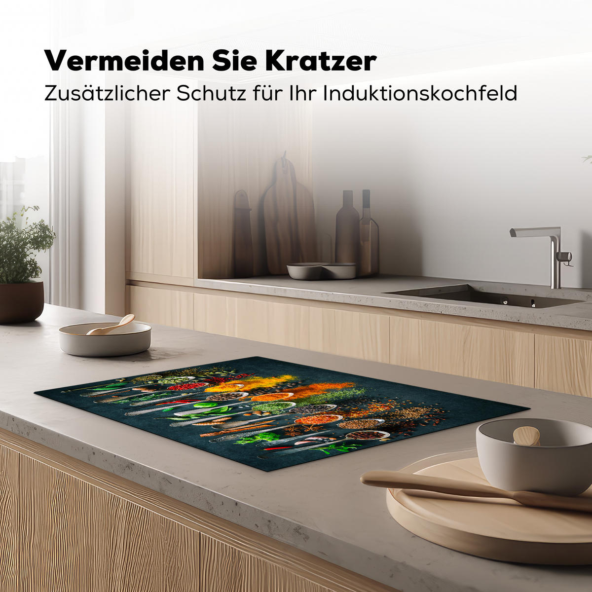 HERDABDECKPLATTE Kräuter - Gewürze - Löffel 75x52 cm - Multicolor, Kunststoff (75/52/0.2cm) - MuchoWow