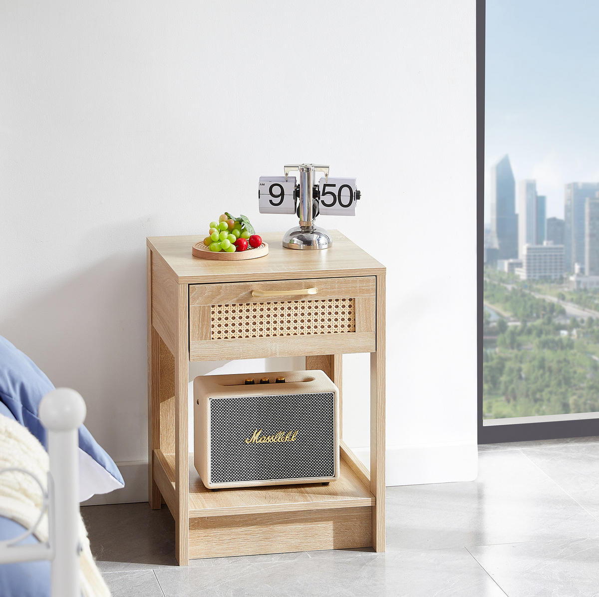 NACHTTISCH 40/40/55 cm in Natur mit Rattanfront und Schublade - Hellbraun, Holzwerkstoff (40/55/40cm) - Flora Grace