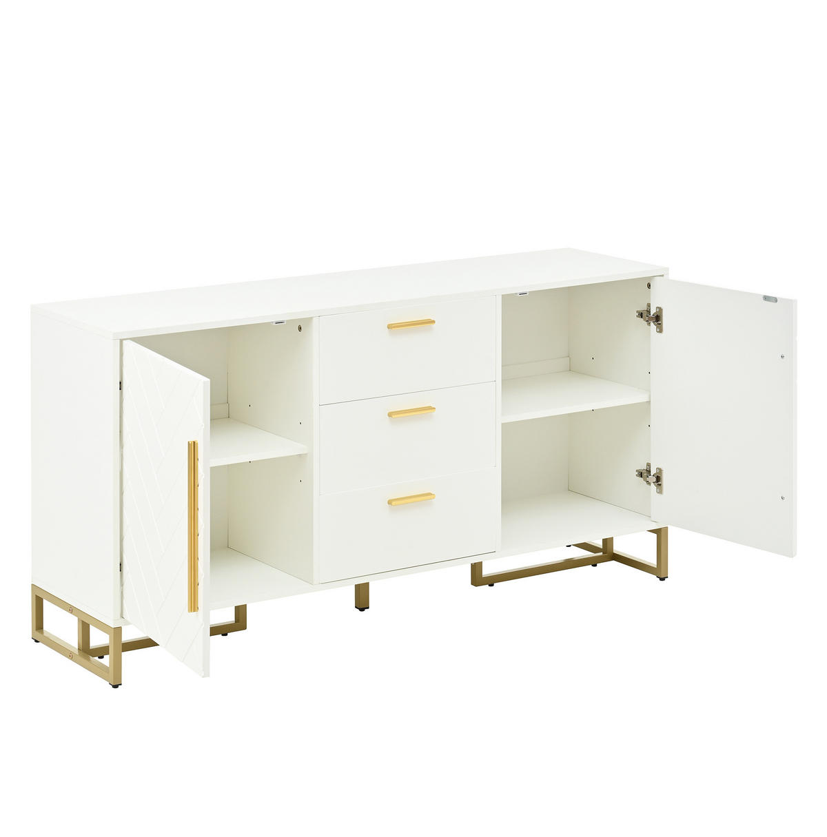 SIDEBOARD mit 2 Türen und 3 Schubladen in Weiß – modernes Design mit Fischgrätenmuster - Weiß, Holzwerkstoff (145/75/40cm) - BEAOK