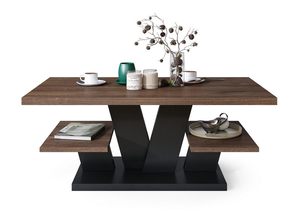 COUCHTISCH rechteckig Eiche dunkel - Schwarz matt 110/60/45 cm - Dunkelbraun/Schwarz, Holzwerkstoff (60/110/45cm) - designimpex