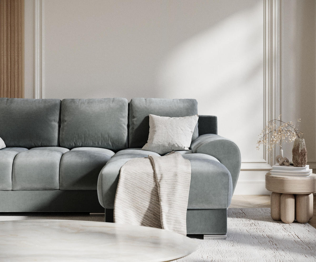 ECKSOFA MIT SCHLAFFUNKTION Peebles Dunkelgrau Samtstoff - Chromfarben/Grau, Holz/Holzwerkstoff (256/175cm) - Maison de Reve