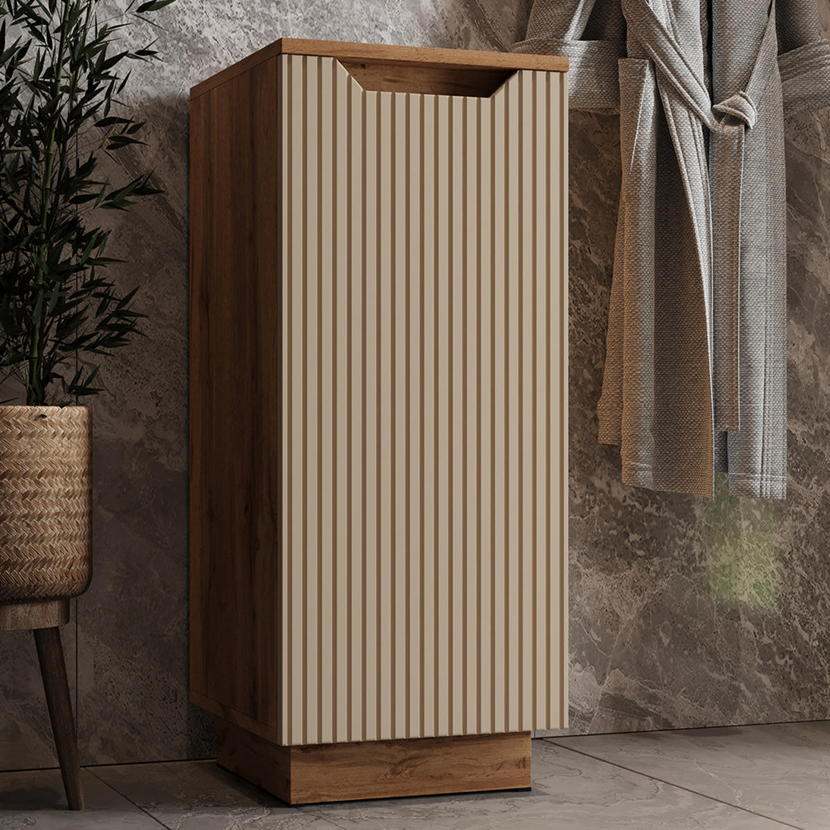 MIDISCHRANK Lotta Eiche/Kaschmir gestreift 33.4 x 81.9 cm - Kaschmir, Holzwerkstoff (33.4/81.9/35cm) - Vicco