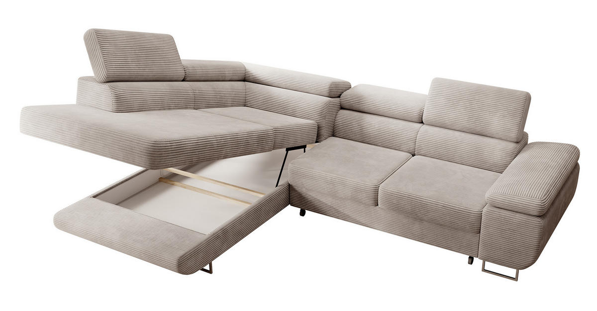 ECKSOFA Stevil Graubeige Cordbezug - Greige/Silberfarben, Textil/Metall (275/203cm) - Selsey