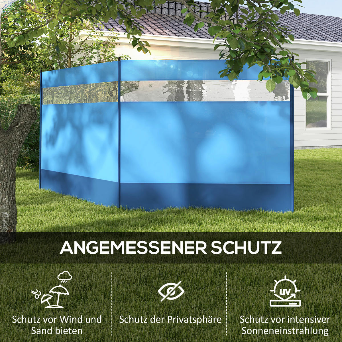 WINDSCHUTZ 3er Set Polyester Stahl Blau - Blau, Kunststoff (1/140cm) - Outsunny