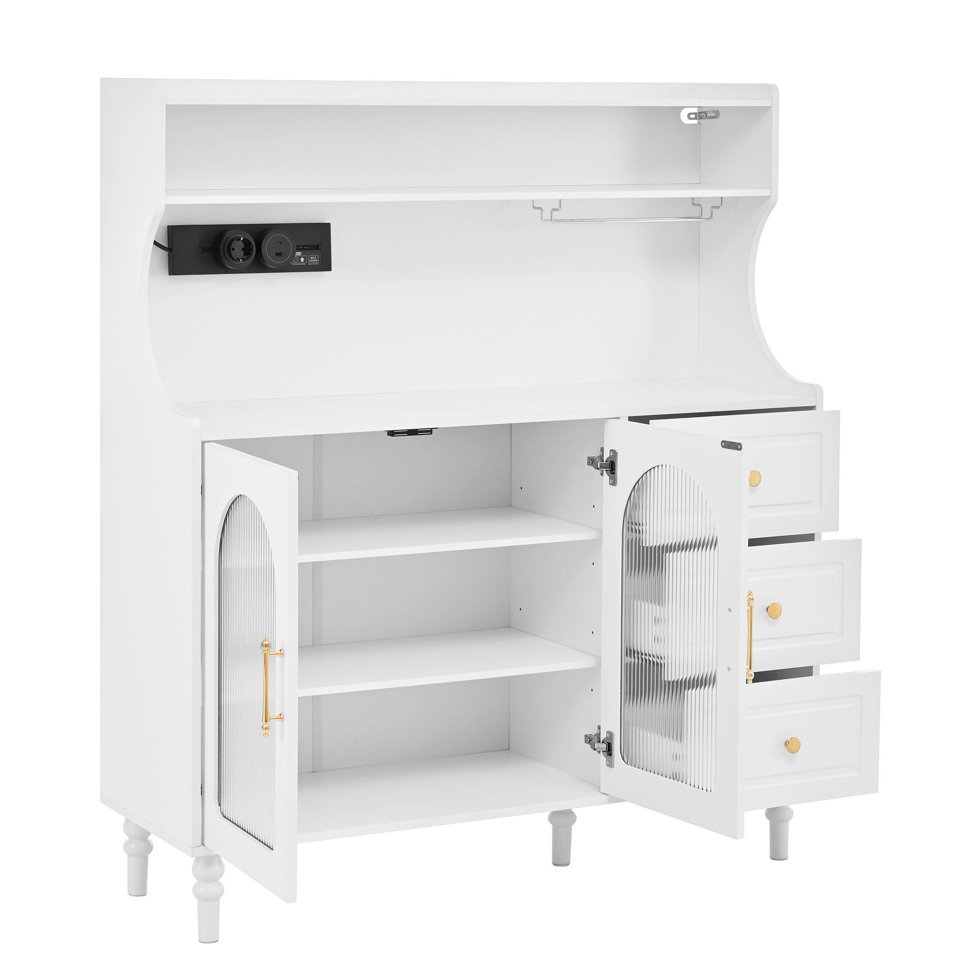 BUFFET in Weiß mit Weinglashaltern und Stauraum für Esszimmer und Küche, B120/T40/H138.5 cm - Transparent/Weiß, Glas/Holzwerkstoff (120/138.5/40cm) - STILVORA