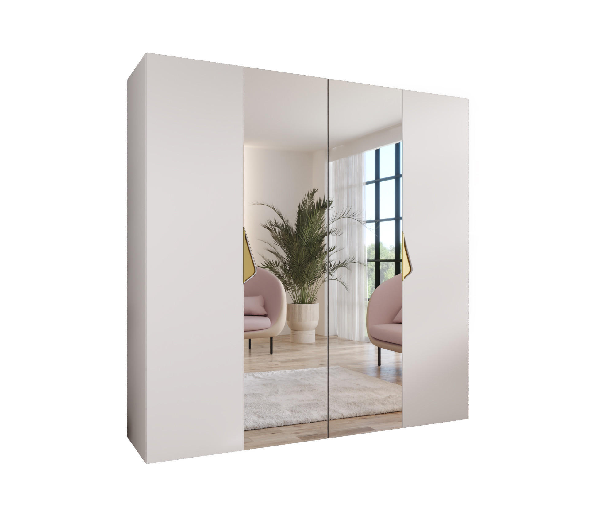 Abiks Möbel DREHTÜRENSCHRANK Weiß, Gold 200cm × 52cm × 202cm