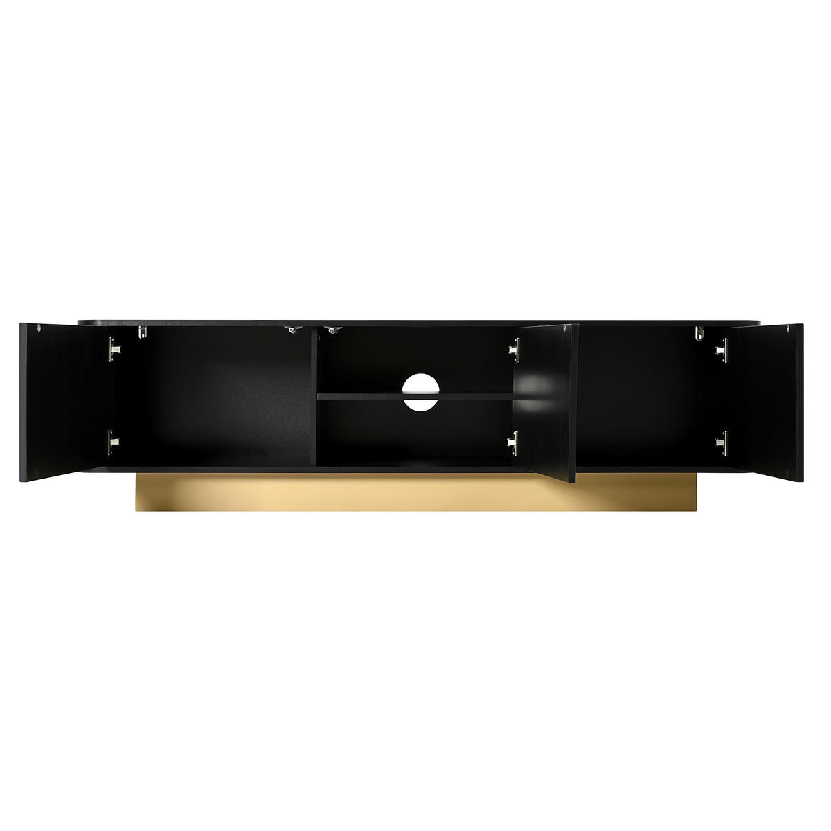 TV-LOWBOARD 200 cm aus MDF, Holzoptik, 3 Türen, Stauraum, abgerundet, Kabelmanagement, Schwarz - Schwarz, Holzwerkstoff (200/47/40cm)