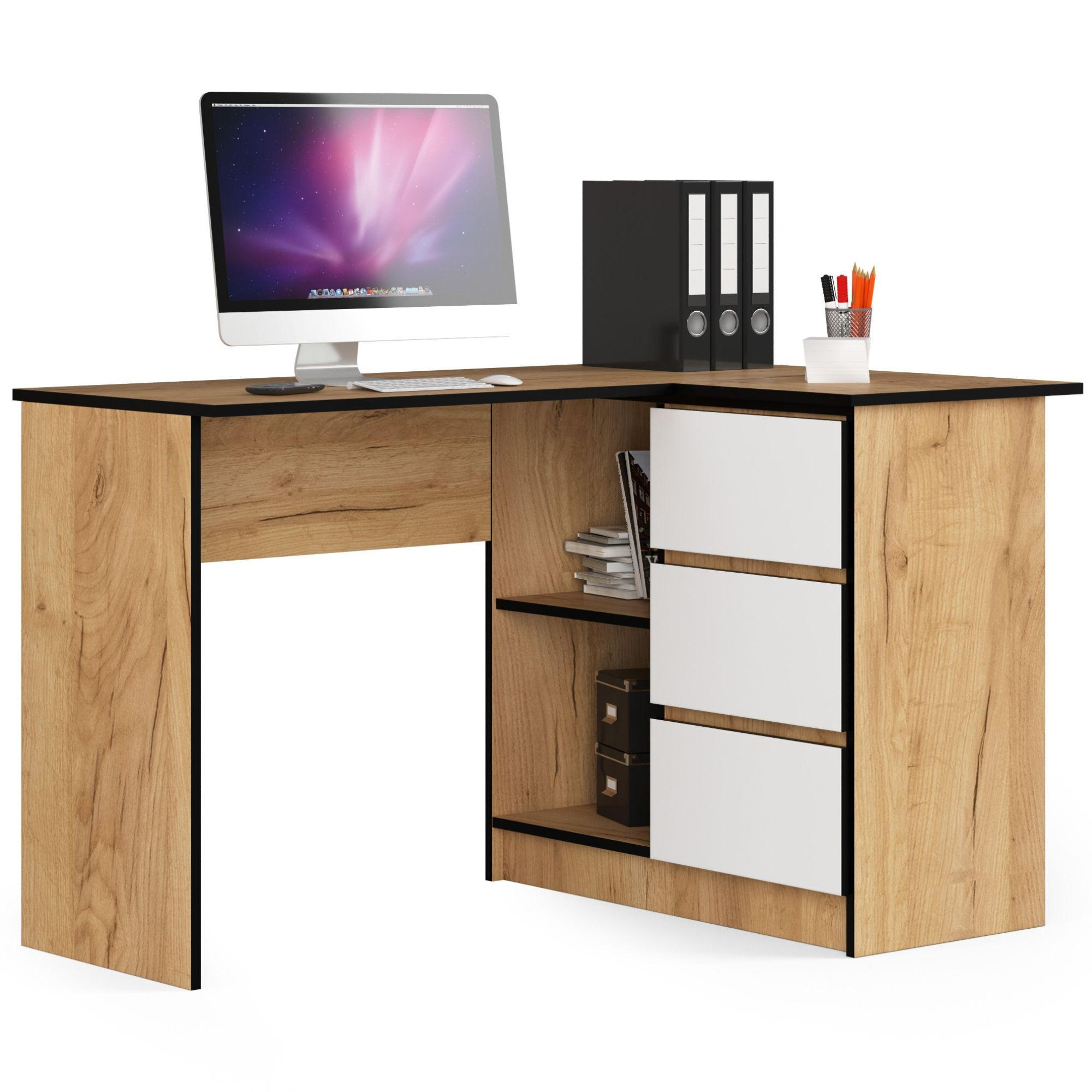 ECKSCHREIBTISCH Eichefarben, Weiß 124x85x77 cm - Eichefarben/Weiß, Holzwerkstoff (85/124/77cm) - Akord