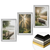 WANDBILDER 3er Set - 40x60 cm Silberner Rahmen - See, Wald, Boot, Morgennebel - Silberfarben, Kunststoff (40/60cm) - ArtPrintCave
