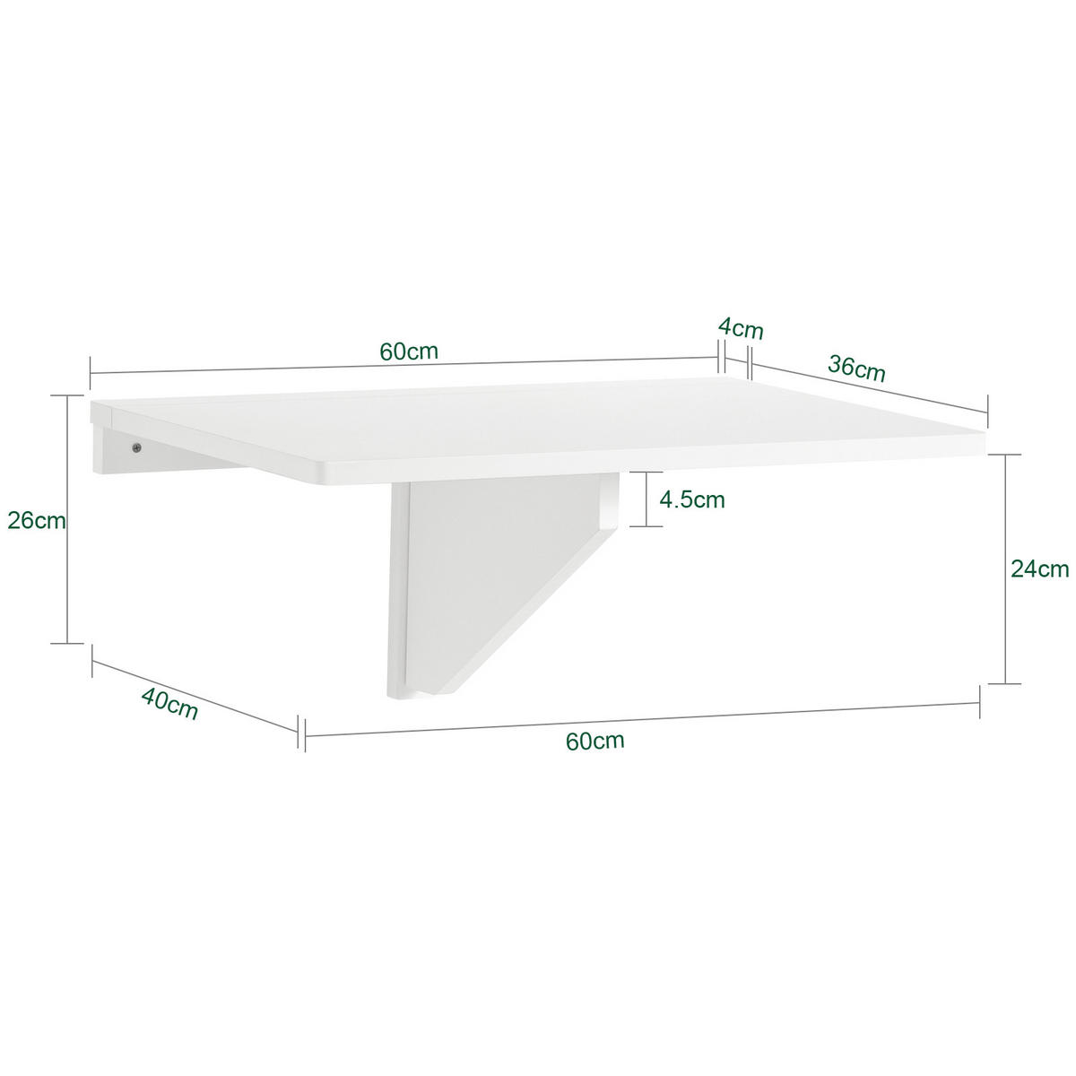 WANDKLAPPTISCH Weiß 60x40cm - Weiß, Holzwerkstoff (60/6/40cm) - SoBuy