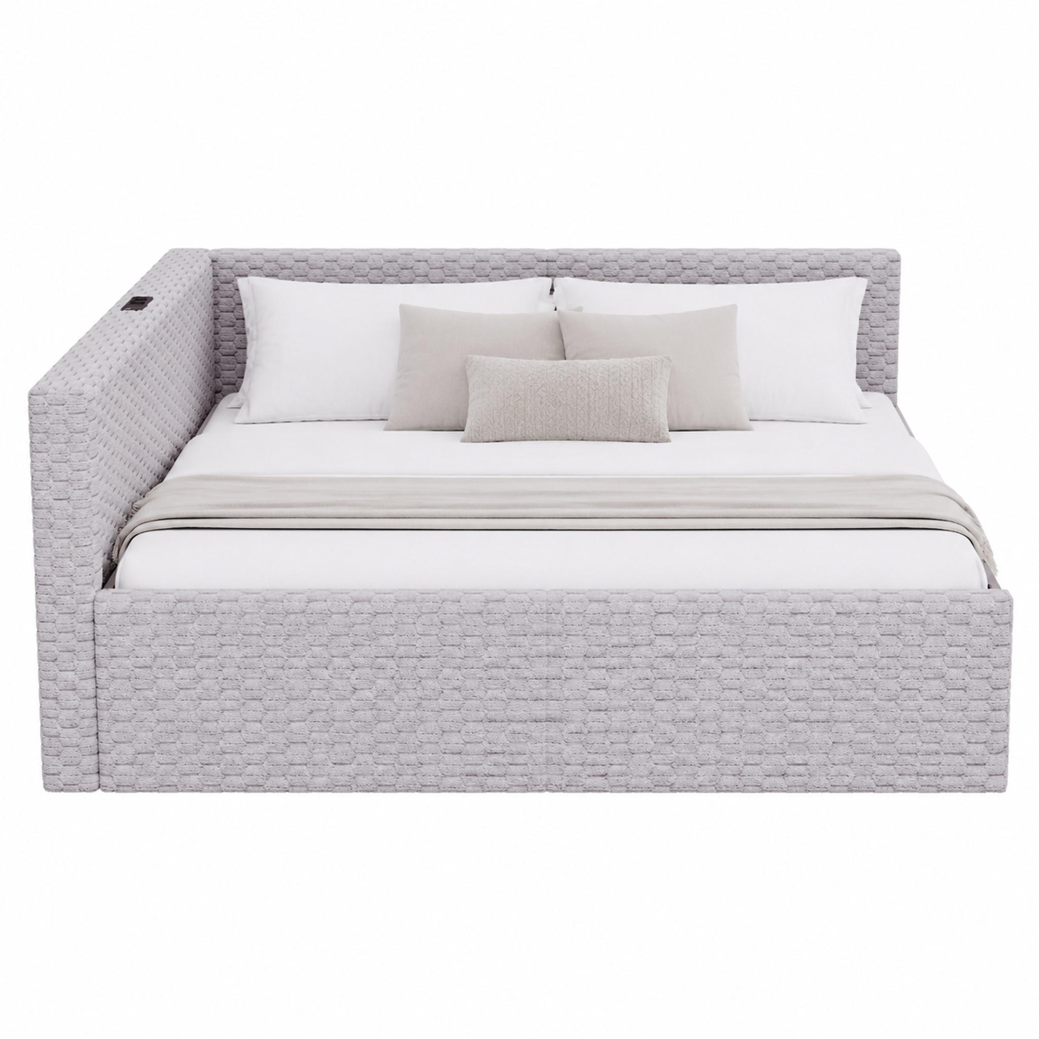 POLSTERBETT mit Bettkasten 140x200 cm Samt Grau mit LED und USB - Grau, Metall (140/200cm) - Meubliv