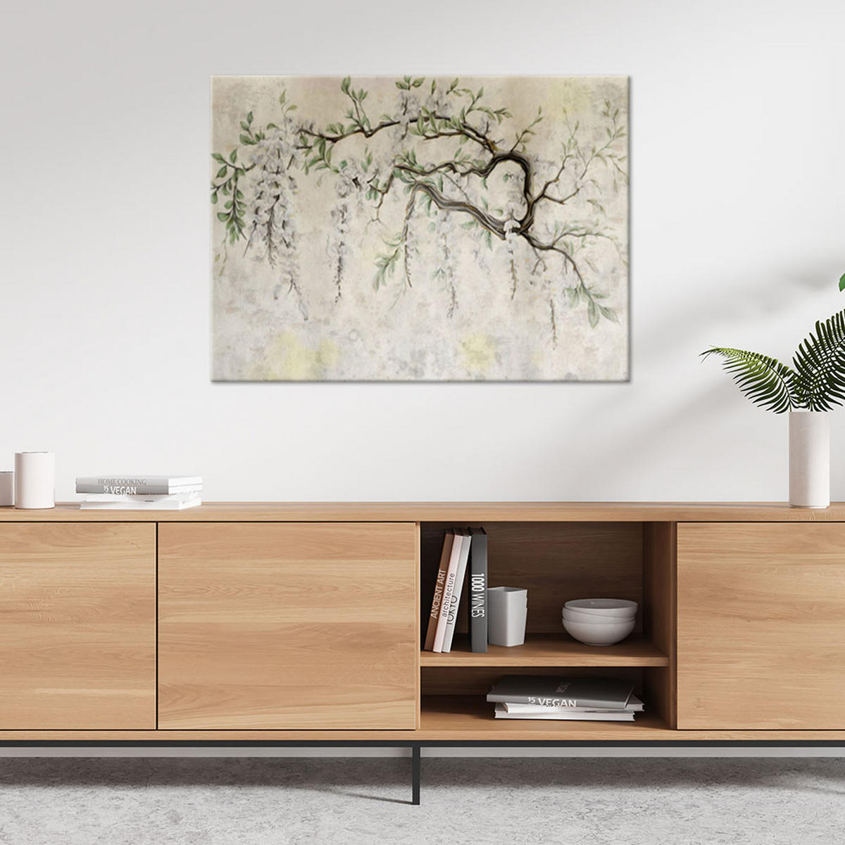 WANDBILD hängende blumen minimalismus - Beige, Textil (60/40cm) - Feeby