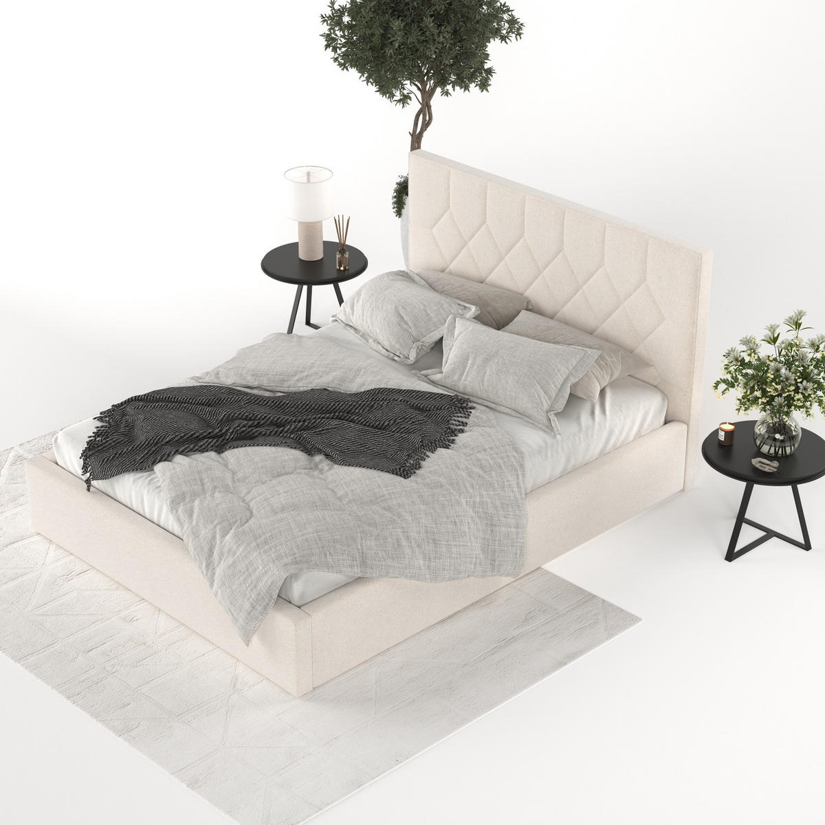 POLSTERBETT Brisa 180/200 cm Ecru im Asti Stoff - Ecru/Schwarz, Holz/Holzwerkstoff (180/200cm) - AltaBeds