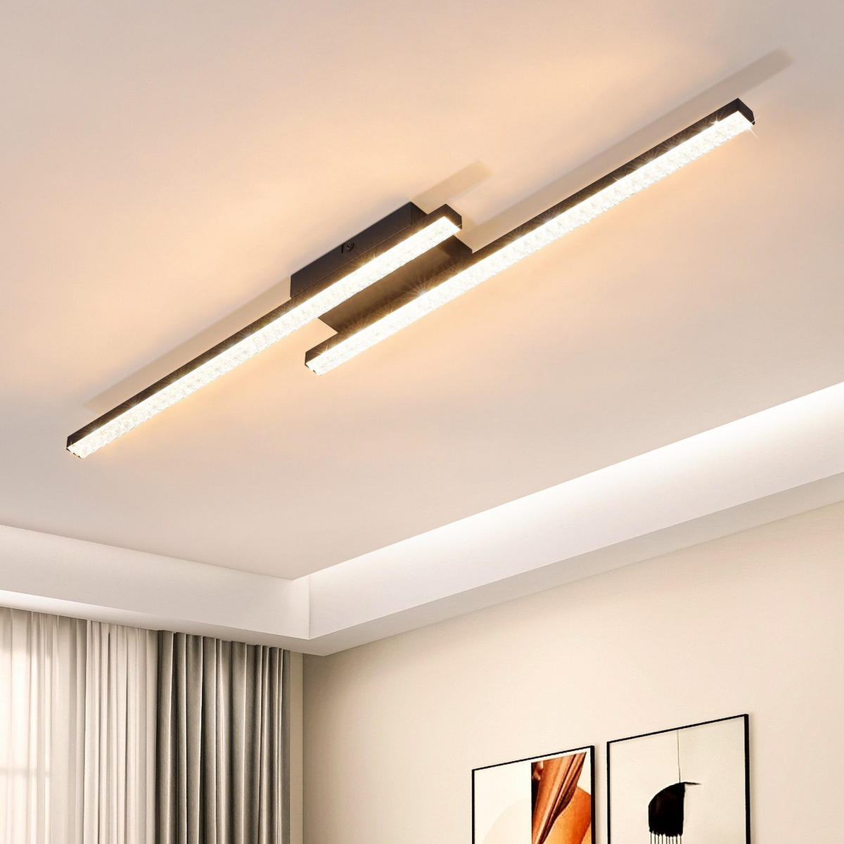 DECKENLEUCHTE LED Schlafzimmer Schwarz Modern Kristall Warmweiß für Flur 61.5CM - Schwarz, Kunststoff (61.5/7/4.3cm) - ZMH