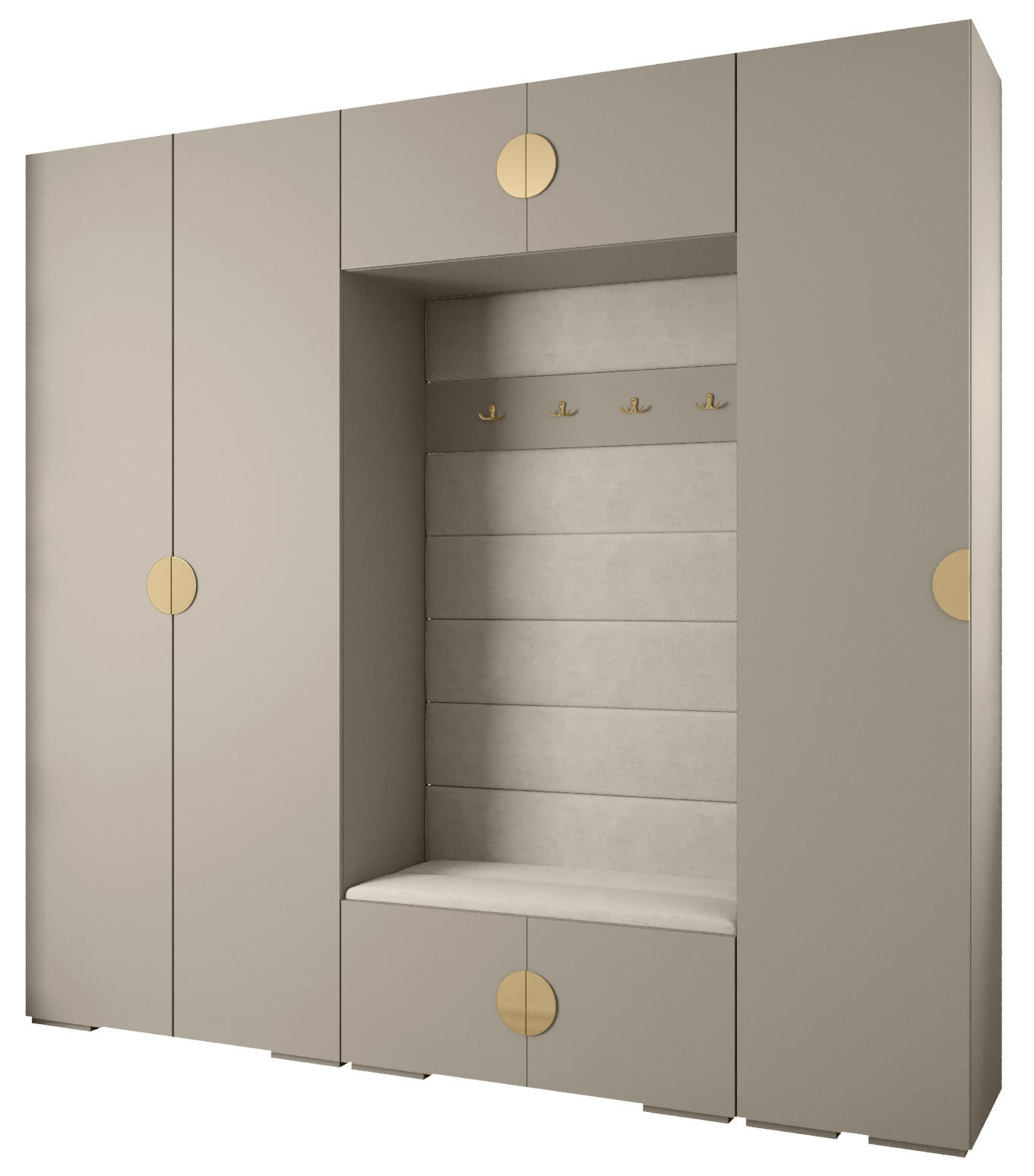 Abiks Möbel Garderoben-Set Kaschmir, Beige, Gold 250x236.7x47 cm