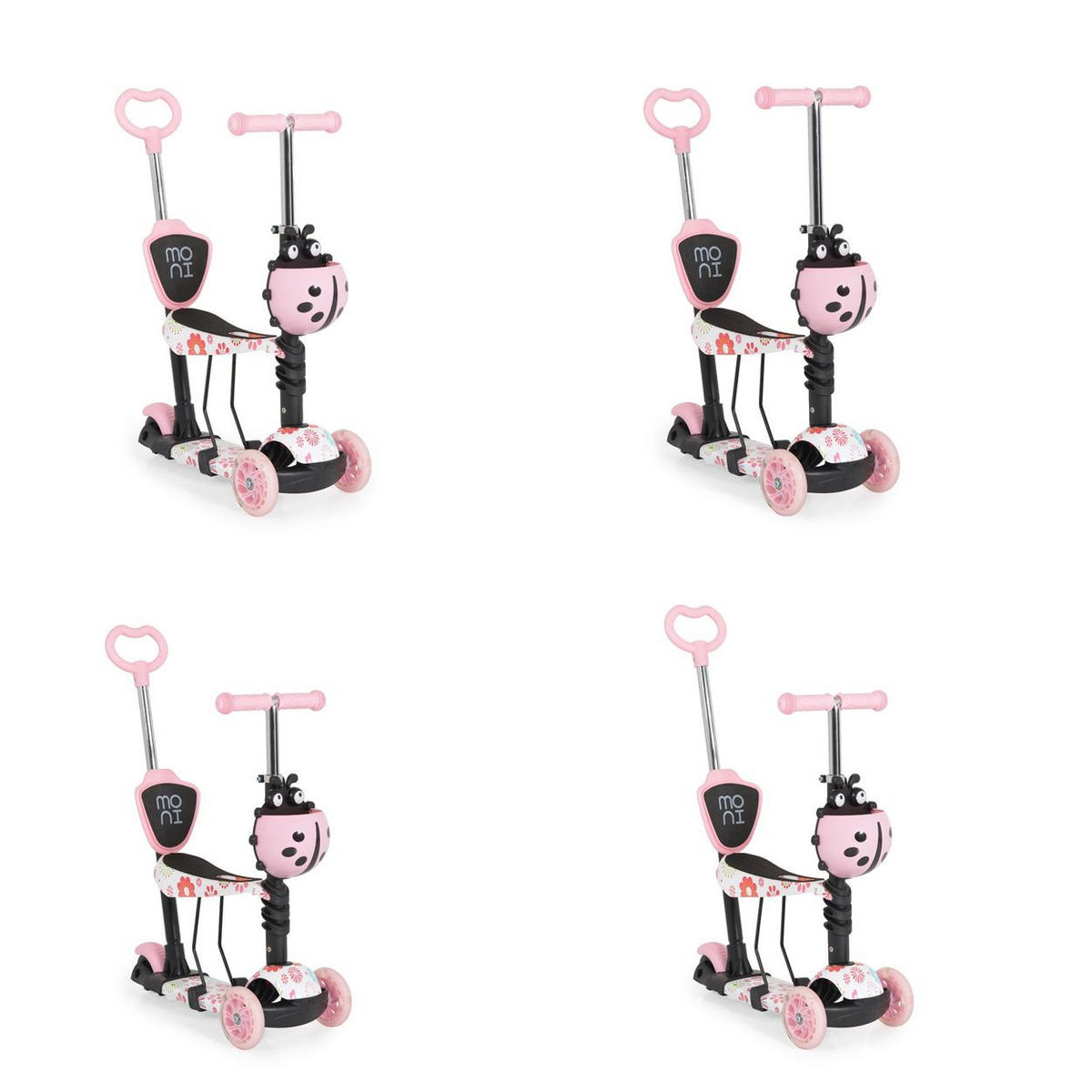 KINDERROLLER Lollipop 3 in 1 rosa Schiebestange, Sitz, PU-Vorderräder mit LED - Rosa, Kunststoff (59/26/84cm) - Moni