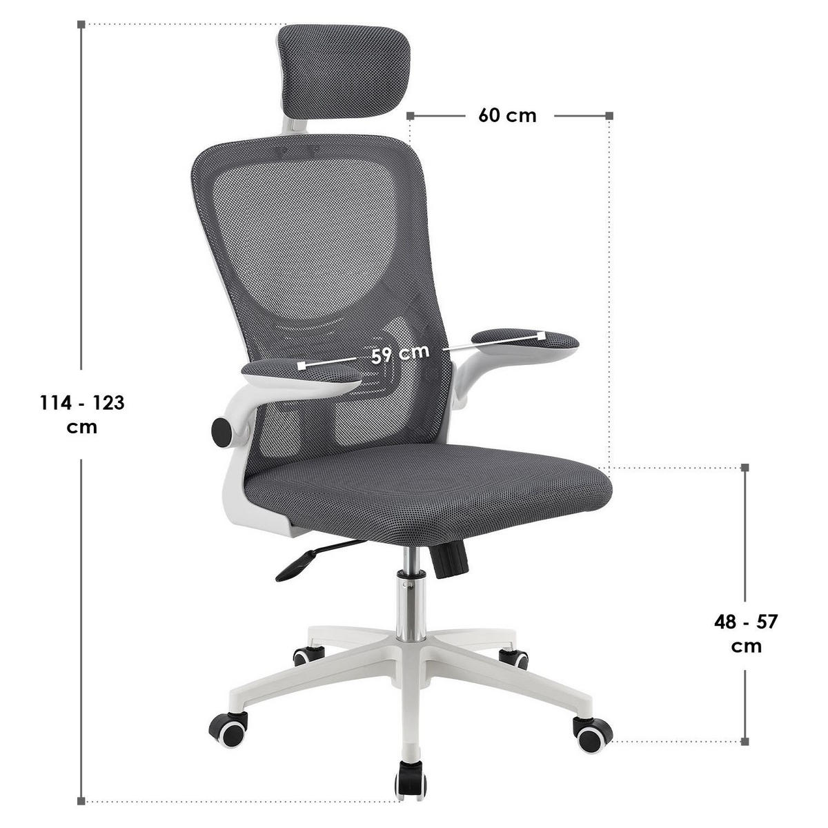 BÜROSTUHL Baltimore Weiß Grau - Grau, Kunststoff (59/123/60cm) - Juskys