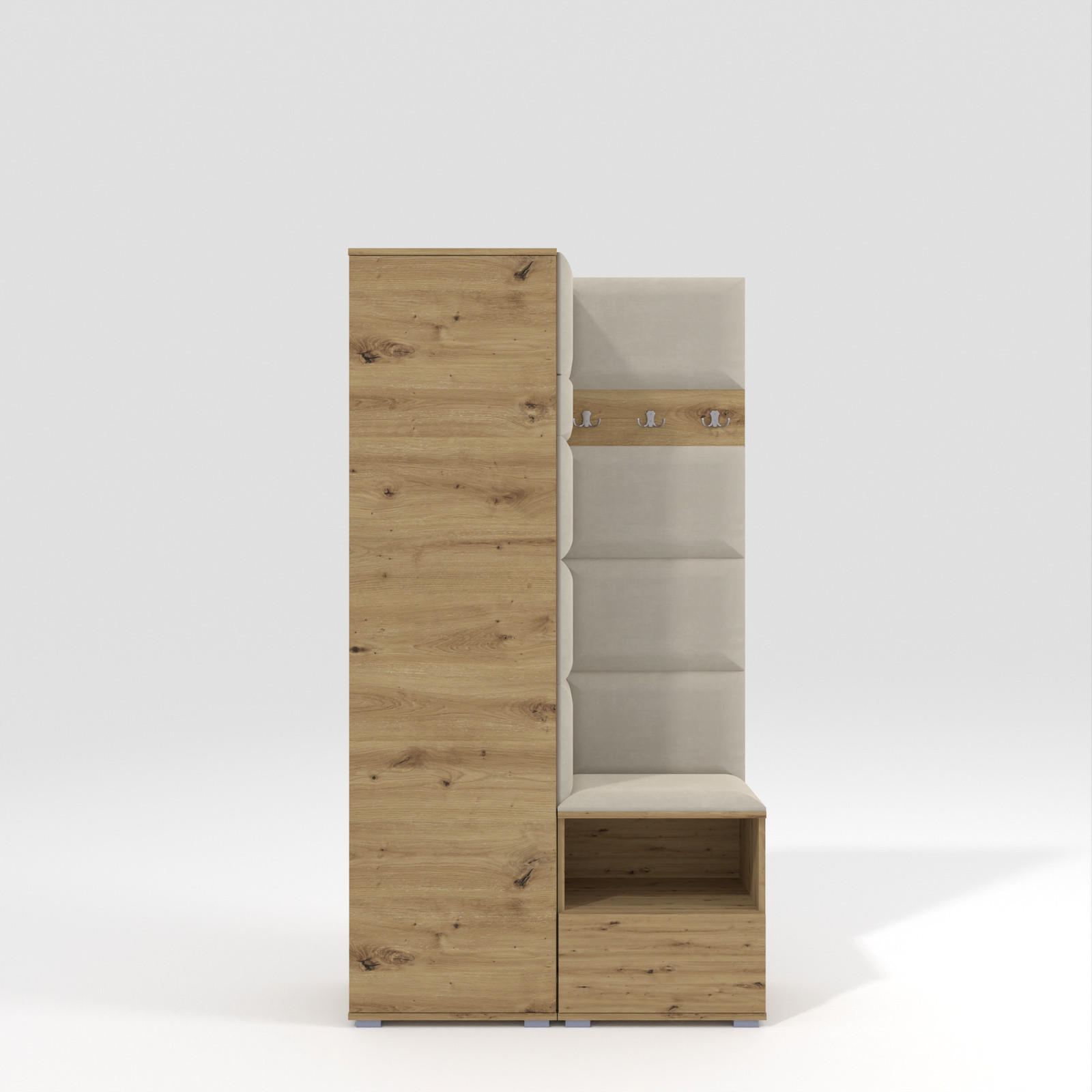 GARDEROBEN-SET Nela I mit gepolsterten Paneelen 100/187/40 - Silberfarben/Creme, Holzwerkstoff/Kunststoff (100/187/40cm)