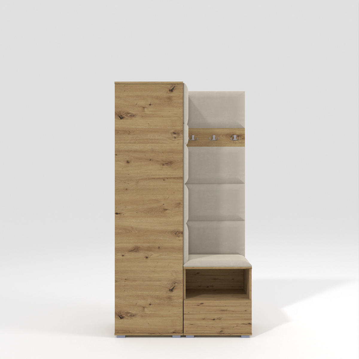 GARDEROBEN-SET Nela I mit gepolsterten Paneelen 100/187/40 - Silberfarben/Creme, Holzwerkstoff/Kunststoff (100/187/40cm)